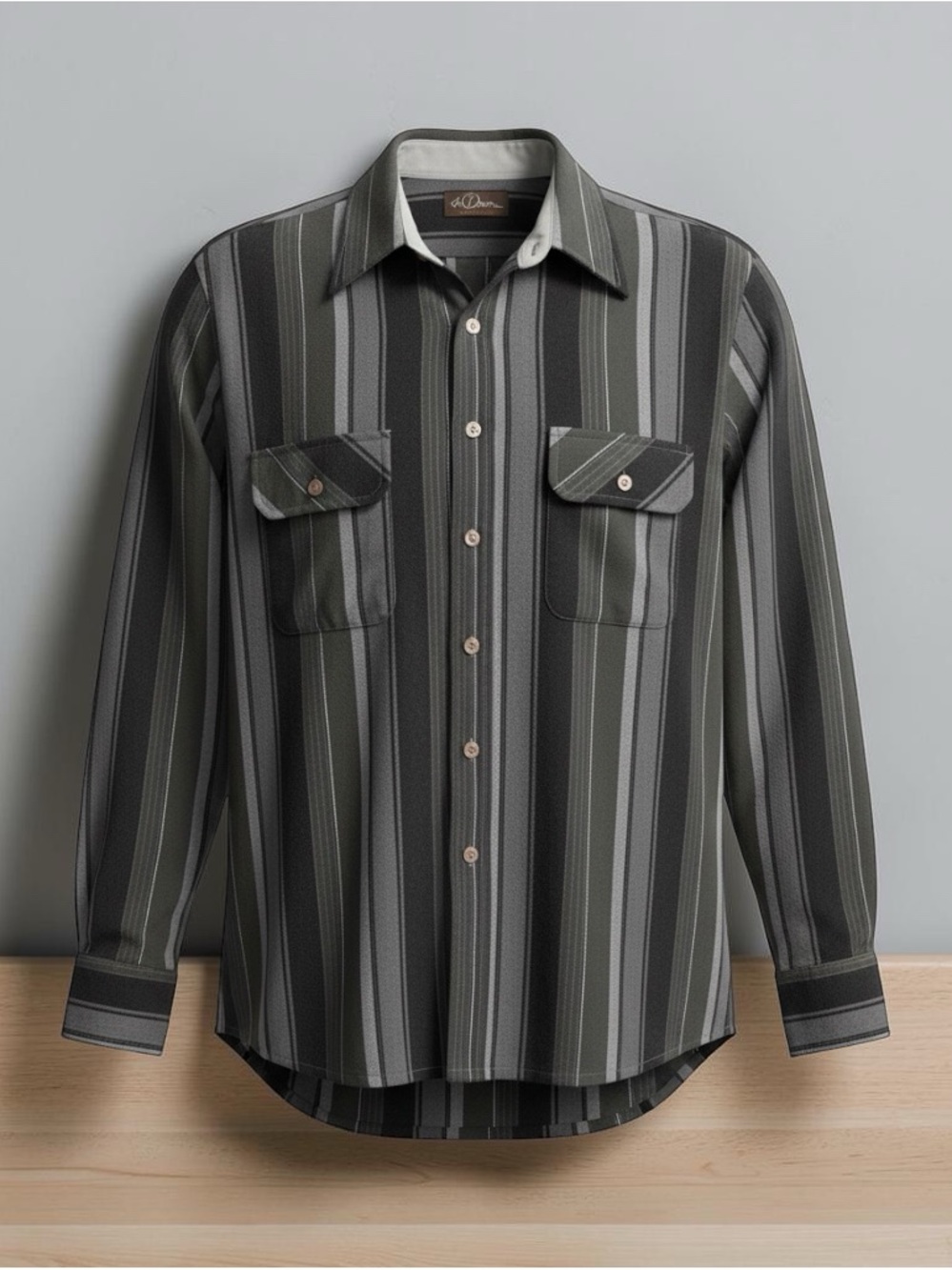 Men's Striped Button-Up Shirt by The Denver Store For Men  - Charcoal & Gray